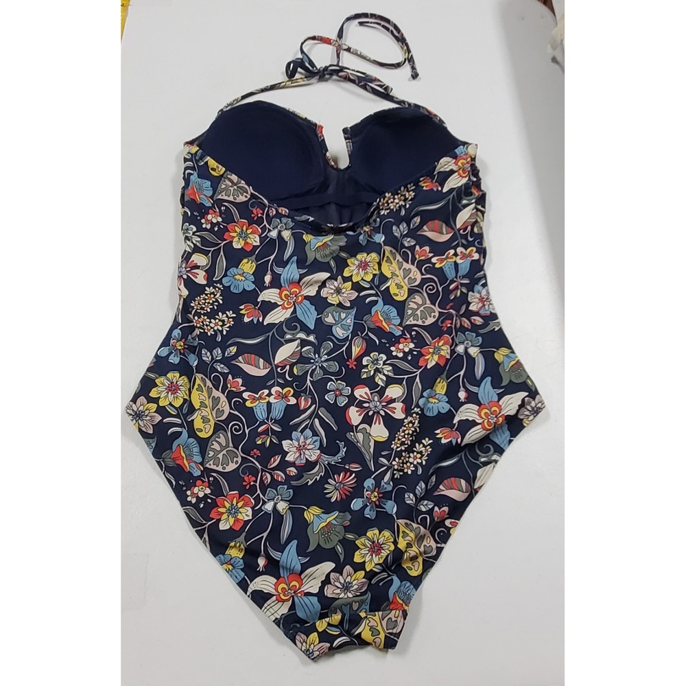 Boden Womens One Piece Ubar Swimsuit Size 10 Regular Blue Floral Halter Tie Neck - Picture 2 of 12